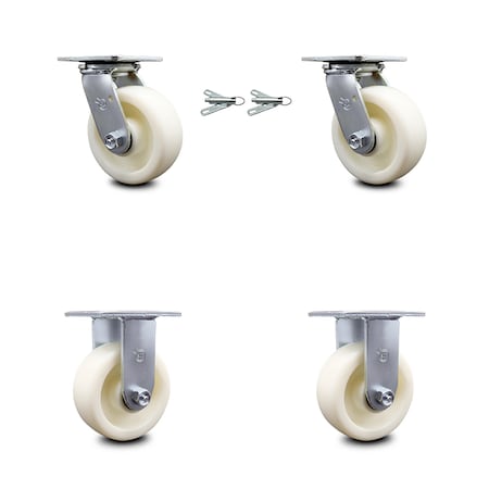 Service Caster 5 Inch Nylon Caster Set with Ball Bearings 2 Swivel Lock 2 Rigid SCC-30CS520-NYB-BSL-2-R-2